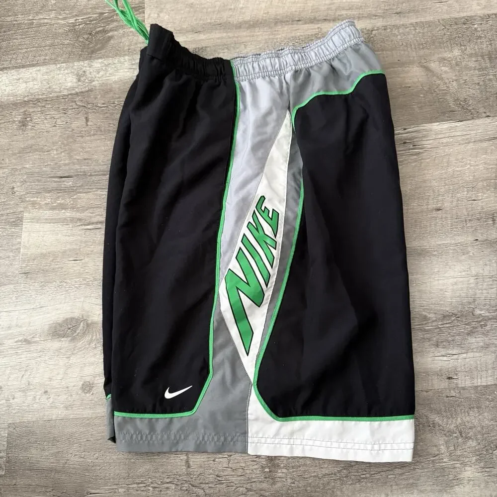 NIKE Board Shorts Mens Sz XXL Black Gray w Mesh Brief Pockets Swim Elastic Waist